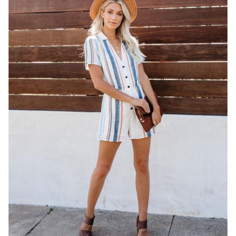 Gibson striped button down romper